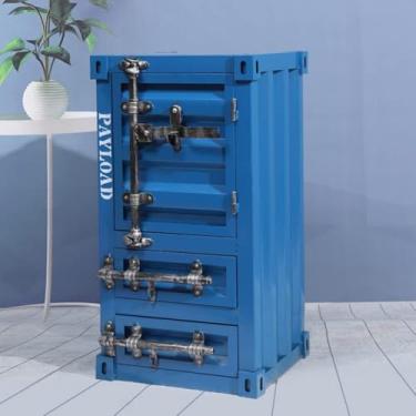 Imagem de Armário de metal estilo industrial armário de armazenamento de metal com gaveta, recipiente criativo, armários de armazenamento de mesa de cabeceira, para casa, restaurante, bar, academia, azul - 1,40