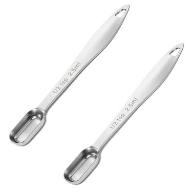 Imagem de 2 colheres medidoras de 1/2 colher de chá (2,5 mL | 1/2 colher de chá | 1/6 colher de sopa | 2,5 cc | 1/453.6 g) colher medidora única de aço inoxidável colher de sopa de metal de cabo longo
