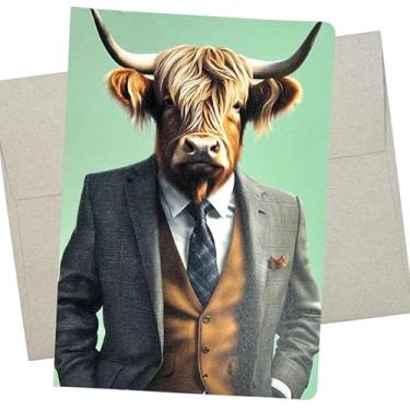 Imagem de Whitman and Daughter Cartão de terno de vaca Highland, cartão de aniversário de vaca Highland (1 cartão premium, 12 x 18 cm) em branco para todas as ocasiões, como casamento, aposentadoria ou pensando