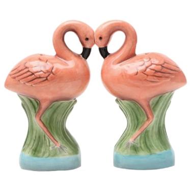 Imagem de Conjunto de saleiro magnético e pimenteiro de cerâmica Pacific Trading - Flamingos They Kiss