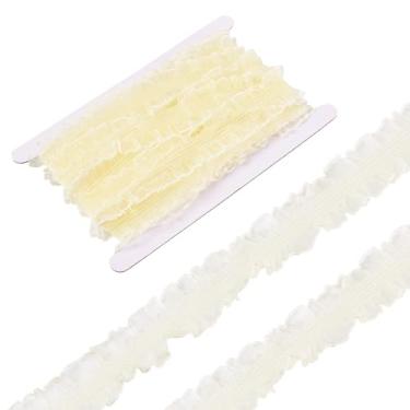 Imagem de Beadthoven 10 jardas de organza com acabamento de renda de 3,5 cm fita elástica de chiffon com babados e renda para costurar, bordado, aplique de franja, colares de casamento - Amarelo