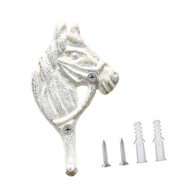 Imagem de WeiLaiKeQi Cabide de parede simples Ganchos para toalhas Cabeça de cavalo Fácil instalação Montado na parede Economizando espaço Salas de arreios Cabide para, Branco