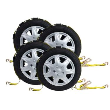 Imagem de Alça de roda de pneu catraca de 5 x 23 cm sobre o pneu alças de amarração automotiva, 4 - Pack w/ Wire J Hooks, Yellow