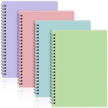 Imagem de Yahenda 4 cadernos espirais a granel A5 forrado com 21 x 14 cm, papel de composição para escrita, pequeno bloco de notas, caderno para estudantes, escritório, negócios, material escolar (cores pastel)