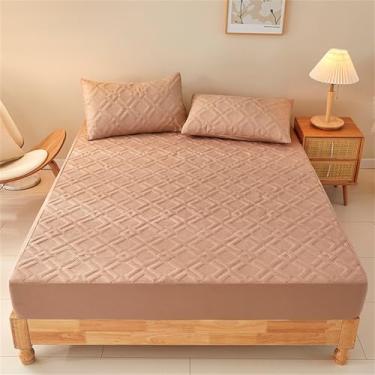 Imagem de Protetor de colchão impermeável, de algodão, respirável, macio, para colchão de 15 a 45 cm, lavável sem ruído, capa de colchão para quarto, hotel (rosa, Queen)