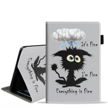 Imagem de stmedazm Capa para tablet Amazon Fire Max 11 (11 polegadas, 13ª geração, versão 2023), capa com suporte de couro PU premium com despertar/hibernar automático - Gato engraçado, It's Fine I'm Fine