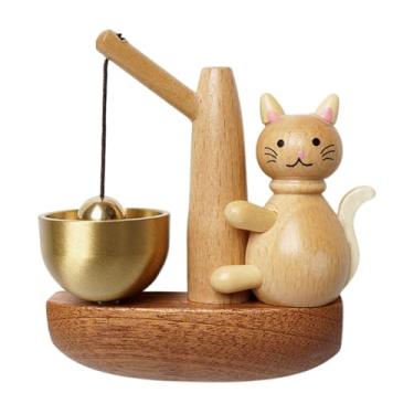 Imagem de FLCPJGV Lojistas sino para abertura de porta brincalhão gato porta carrilhão de madeira sino vento carrilhão para café entrada portão fazenda escritório, Cáqui