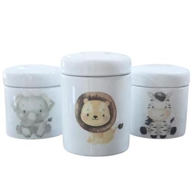 Imagem de Kit higiene bebê Safari 3 potes - Tudo Porcelana - Antilope Decor Porc