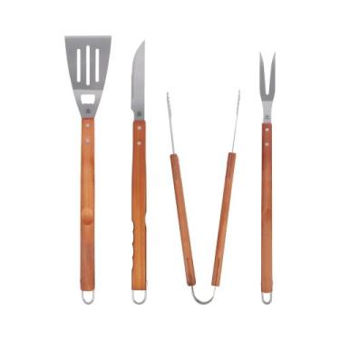 Imagem de Kit para Churrasco Inox Cabo de Madeira Grande 4 Peças Bel - 256800