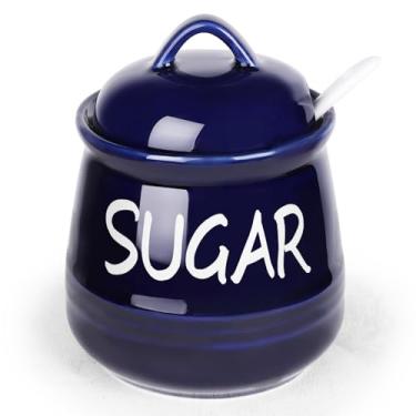 Imagem de HAOTOP Açucareiro de porcelana com tampa e colher 340 g (azul marinho)