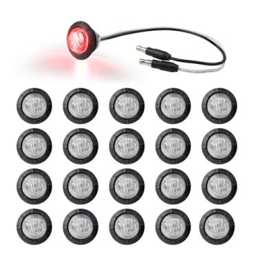 Imagem de Ledvillage 20 peças de mini lente clara redonda de 3/4 polegadas botão vermelho luzes marcadoras laterais 3 LED com plugues de conector para reboque caminhão caminhão SUV ATV RV ônibus folga lâmpadas