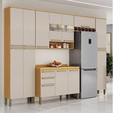 Imagem de Cozinha Completa Modulada 300cm 5 Peças com Tampo 100% MDF Itália Espresso Móveis Amêndoa/Off White
