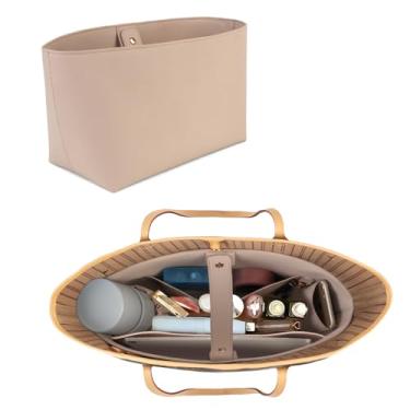 Imagem de CLEXION Bolsa organizadora de couro vegano, organizadores de bolsa com vários bolsos, com laptop de 14 polegadas compatível com LV Neverfull MM, bolsa Saint Laurent e mais (poeira rosa)