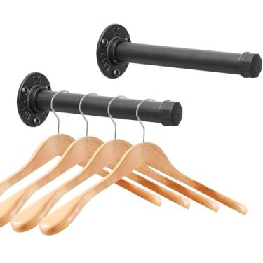 Imagem de Suporte de ferro fundido montado na parede, rack de roupas de tubo industrial resistente para pendurar roupas, suporte para organizadores de armário e armazenamento, varões de armário DIY e barra de