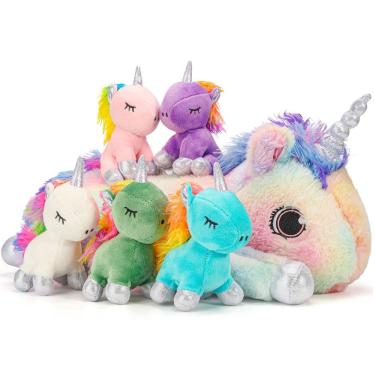 Imagem de Mamãe unicórnio de bicho de pelúcia com 5 bebês para meninas de 3 anos ou mais