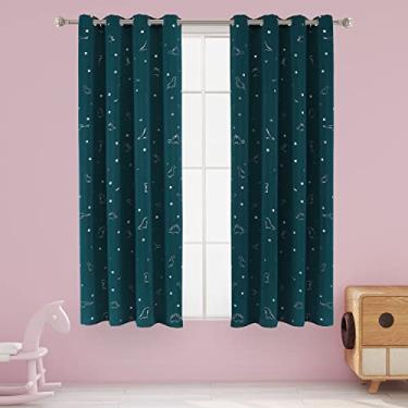 Imagem de Cortinas blackout com estampa de dinossauros e estrelas da Lordtex para quarto de crianças – cortinas com isolamento térmico e redução de ruído para quartos de meninos e meninas, 132 x 114 cm, safira, conjunto de 2 painéis