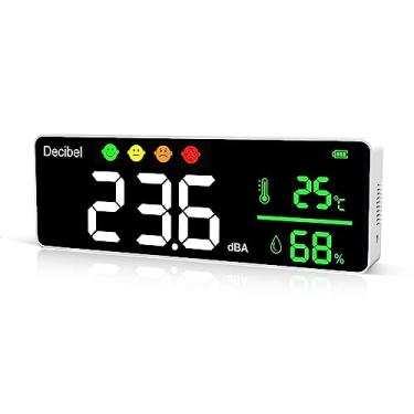 Imagem de Buumin Medidor De Nível De Som De Parede 3 Em 1, Medidor De Ruído De Sala De Aula De 11 Polegadas, Alcance De 30-130 Db, Display Led, Medidor De Temperatura E Umidade Com Indicador De Ícones De Alar