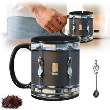 Imagem de Black Vintage Drum Caneca Funny Drumming Gifts, 2025 Novo presente para baterista, copo de café da bateria, caneca engraçada de tambor britânica, caneca de café para um músico de baterista,