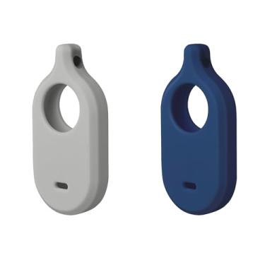 Imagem de Capa de silicone para Galaxy SmartTag2 com chaveiros, pacote com 2 capas protetoras antiarranhões com mosquetão (azul marinho/cinza)