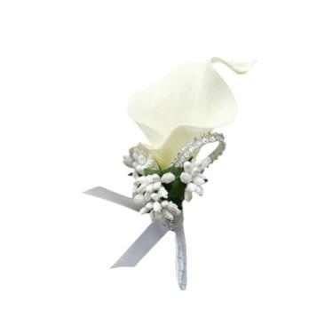 Imagem de Jackcsale Flor de flor de flor de casamento feita à mão com alfinete para festa de casamento, formatura, evento, cerimônia, aniversário (branco)
