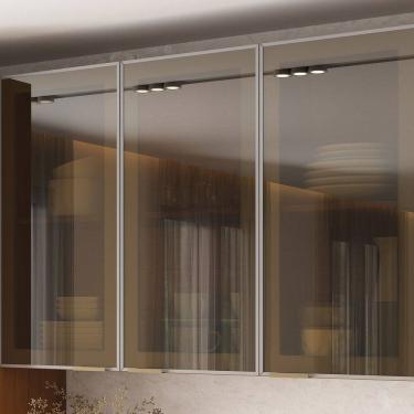 Imagem de Armário 120cm 3 Portas de Vidro Mdf Dobradiças Slow Motion Lumina Itatiaia Cinamomo/Cinza