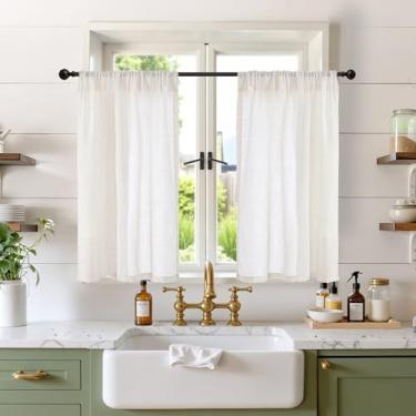 Imagem de BGment Cortinas Cafe Linen 91 cm de comprimento para janela pequena sobre a pia - Meia cortina natural semitransparente com bolso para varão para banheiro da porta da frente, conjunto de 2 painéis, 76