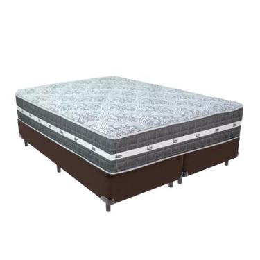 Imagem de Cama Box Queen Marrom + Colchão Black Graphite 27 Molas Ensacadas Anjo