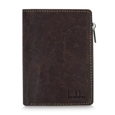 Imagem de Carteira ecológica com bloqueio de RFID, duas dobras, porta-cartões, carteira vertical com porta-moedas com zíper e janela para identidade, Marrom, Carteira vegana