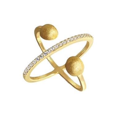 Imagem de Elegante anel de estrela escovada de zircônia cúbica para mulheres, banhado a ouro 14 k, exclusivo e ajustável, aliança de casamento, noivado, eternidade, moda, banquete, cachecol, fivela, acessório