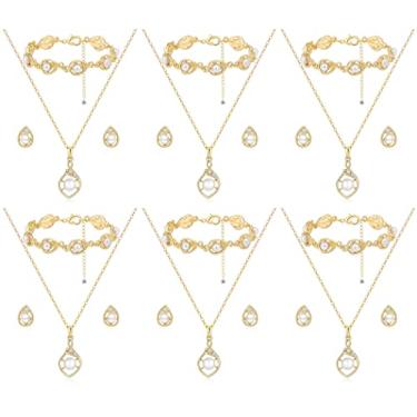 Imagem de Conjunto de joias de dama de honra para casamento, 1-4-6-8 conjuntos de 18k ouro / ouro rosa / banhado a prata pingente de gota pavê colar de pérolas conjunto de pulseira para presente de dama de honra, acessórios de festa de casamento presentes para mulheres e meninas, Zinco Metal Pérola sintética,