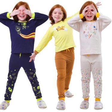 Imagem de Kit 3 Pijamas Infantil Algodao Conforto Menino ou Menina, roupa para d