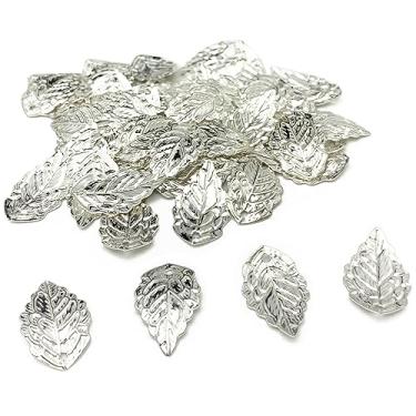 Imagem de BETITETO 50 peças de pingentes de padrão de folha, enfeites de contas de folha de latão banhado com orifício para fazer grampos de cabelo, grampos, pentes, pulseiras, brinco, artesanato DIY, Latão