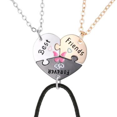 Imagem de DATOA Colares Best Friend BFF para 3 corações divididos gravados Weirdo 1/2/3 Colar Amizade Presentes de Dia dos Namorados, Metal, Sem Pedra Preciosa