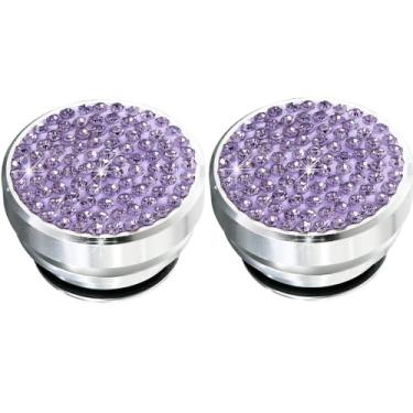 Imagem de Capa de plugue de isqueiro de carro com strass diamante brilhante 2 peças, capa de botão de plugue de isqueiro automotivo de cristal, capa universal à prova de poeira (roxa)