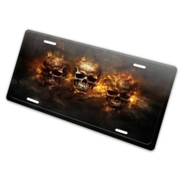 Imagem de Capa para placa de licença Skulls Bones Design - Etiqueta artística de alumínio para carro, à prova de ferrugem, design exclusivo - 15 x 30 cm