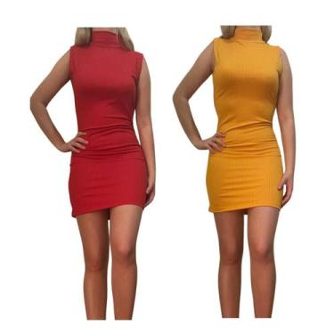 Imagem de Kit c/2 Vestidos Gola Alta Canelado - Empório J, Vermelho, Mostarda, Ú