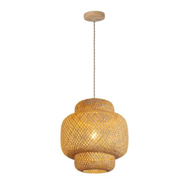 Imagem de Pendente Bali 40x40cm Madeira C/ Fibra Bambu P/ 1 Lâmpada E-27 Cód. P-BALI-40 – GMH Trade