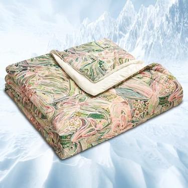 Imagem de LLanCL Cobertores refrescantes com estampa floral para quem dorme quente - cobertor legal como sorvete para o verão, edredom leve e refrescante de dupla face (tamanho da manta 119 cm x 149 cm verde
