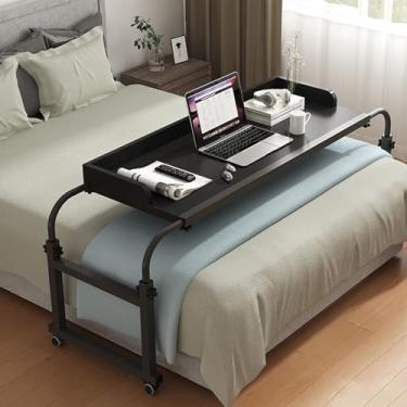 Imagem de Mesa de cama, mesa sobrecama com rodas, altura ajustável 65-95 cm, mesa de computador, mesa de trabalho, mesa médica com rodinhas para casa e hospital, cama de solteiro/casal/queen/king size
