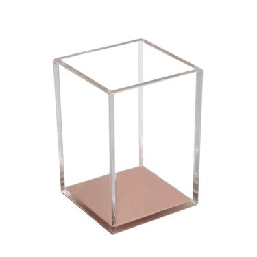 Imagem de Porta-lápis e caneta MultiBey Acrílico Quadrado Rosa Dourado