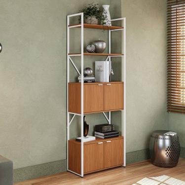 Imagem de Estante para Livros Dijon 4 Portas Canela/Branco Fosco - Kappesberg