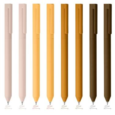 Imagem de BAYTORY 8 canetas de gel coloridas, caneta de tinta multicolorida de ponta fina de 0,5 mm, canetas coloridas, escrita suave para anotações e suprimentos de marcação (cáqui)