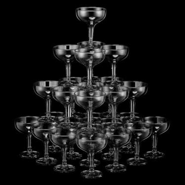 Imagem de TANEMUDO 32 peças de copos de champanhe cupê de 142 g copos de vinho empilháveis descartáveis de plástico para coquetéis, martini, torre de champanhe para casamento, aniversário, festa (rosa)