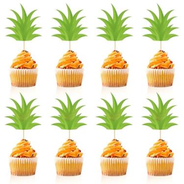 Imagem de 24PCS Donut Toppers Green Pineapple Cupcake Toppers Picks for Summer Tropical Hawaiian Party Birthday Cake Decorations