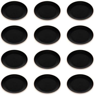 Imagem de Jogo 12 Pratos Rasos Pretos Melamina 21,5cm Restaurante Bar Sushi Entr