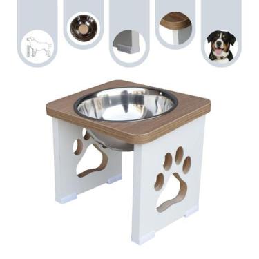 Imagem de Comedouro Para Cachorro Grande Elevado Pet MDF 20 cm - Inox - Maderacc
