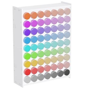 Imagem de Homakover Organizador de 63 furos para armazenamento de tinta acrílica para tintas artesanais de 59 g, torre de armazenamento de tinta artesanal, suporte de garrafa empilhável, organizador de mesa