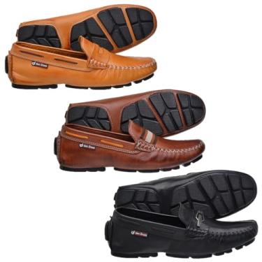 Imagem de Kit 3 Pares de Mocassins Masculinos Couro Legítimo, Sola Antiderrapante (Preto/Pinhão/Whisky, BR, Adulto, Numérico, 39)