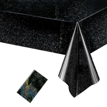 Imagem de Decorações de formatura 2025, toalhas de mesa pretas, lembrancinhas de festa, toalha de mesa de plástico com glitter descartável, decoração de aniversário, 1 peça 101,6 cm x 274,3 cm capa de mesa
