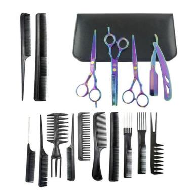 Imagem de Kit 3 Tesoura Fio Laser Fio Navalha Desfiadeira Navalha + 10 Pente - O